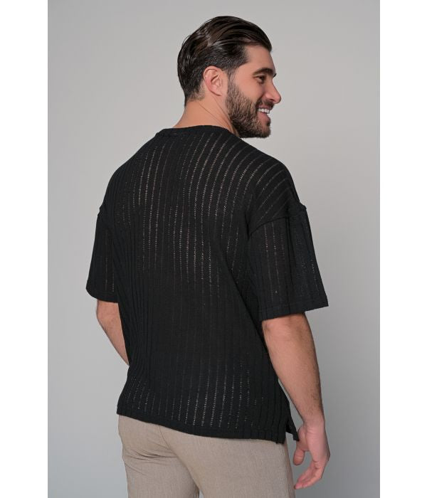 T-SHIRT ΠΛΕΧΤΟ RESORT BEN TAILOR-ΜΑΥΡΟ