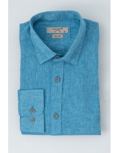 ΓΑΛΑΖΙΟ ΛΙΝΟ ΠΟΥΚΑΜΙΣΟ ΜΑΚΡΥΜΑΝΙΚΟ-VISCONTI