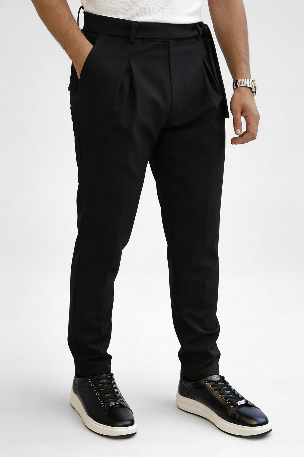 ΜΑΥΡΟ ΠΑΝΤΕΛΟΝΙ ΜΕ ΠΙΕΤΑ ΚΑΙ ΑΠΟΣΠΩΜΕΝΟ ΖΩΝΑΡΙ-BLACK