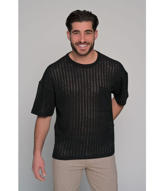 T-SHIRT ΠΛΕΧΤΟ RESORT BEN TAILOR-ΜΑΥΡΟ