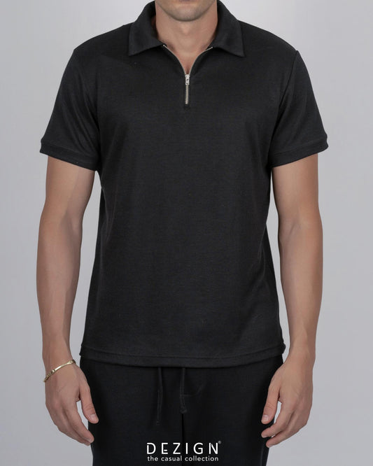 ΜΑΥΡΟ POLO T-SHIRT ΜΕ ΦΕΡΜΟΥΑΡ-DEZIGN