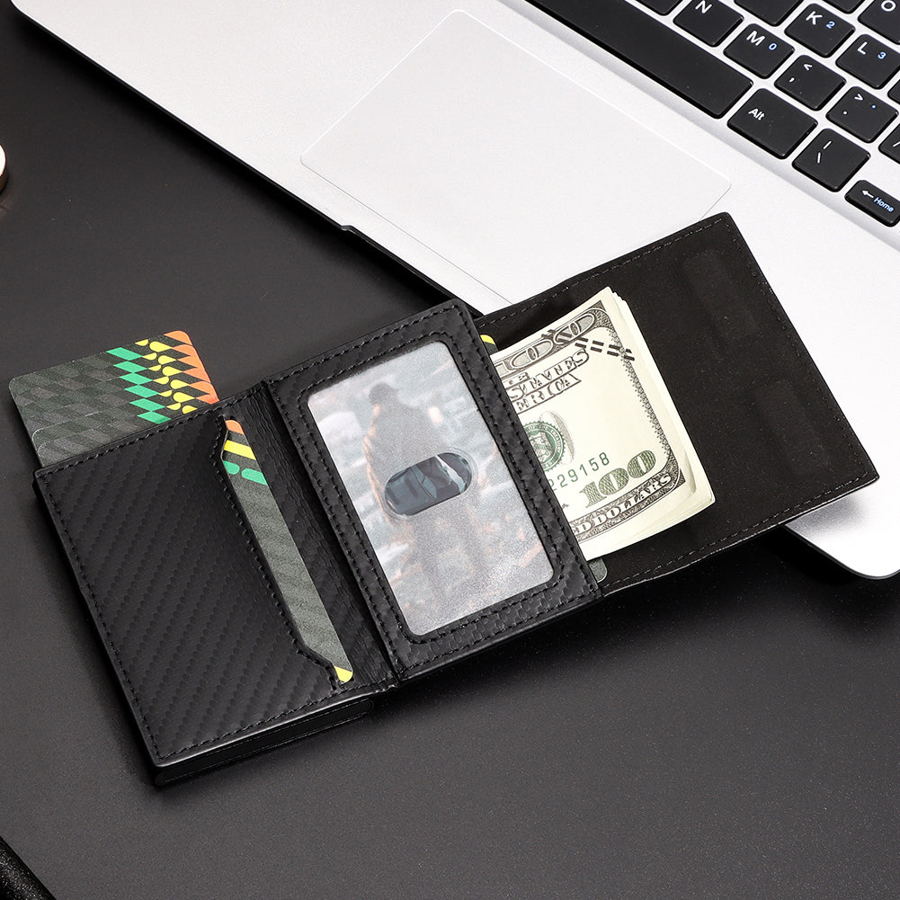 Μαύρο Πορτοφόλι Carbon Fiber RFID με Pop-up Μηχανισμό