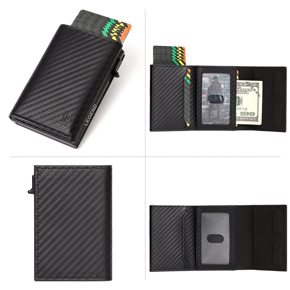 Μαύρο Πορτοφόλι Carbon Fiber RFID με Pop-up Μηχανισμό