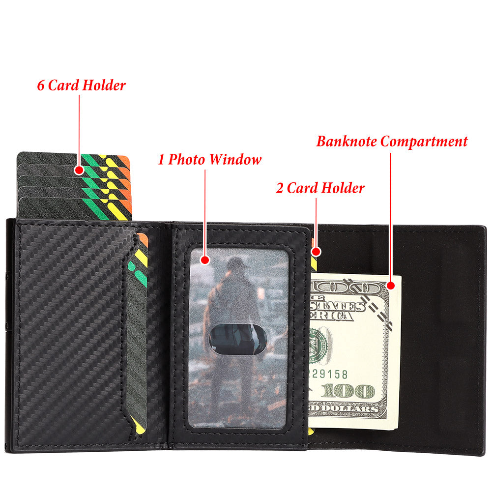 Μαύρο Πορτοφόλι Carbon Fiber RFID με Pop-up Μηχανισμό