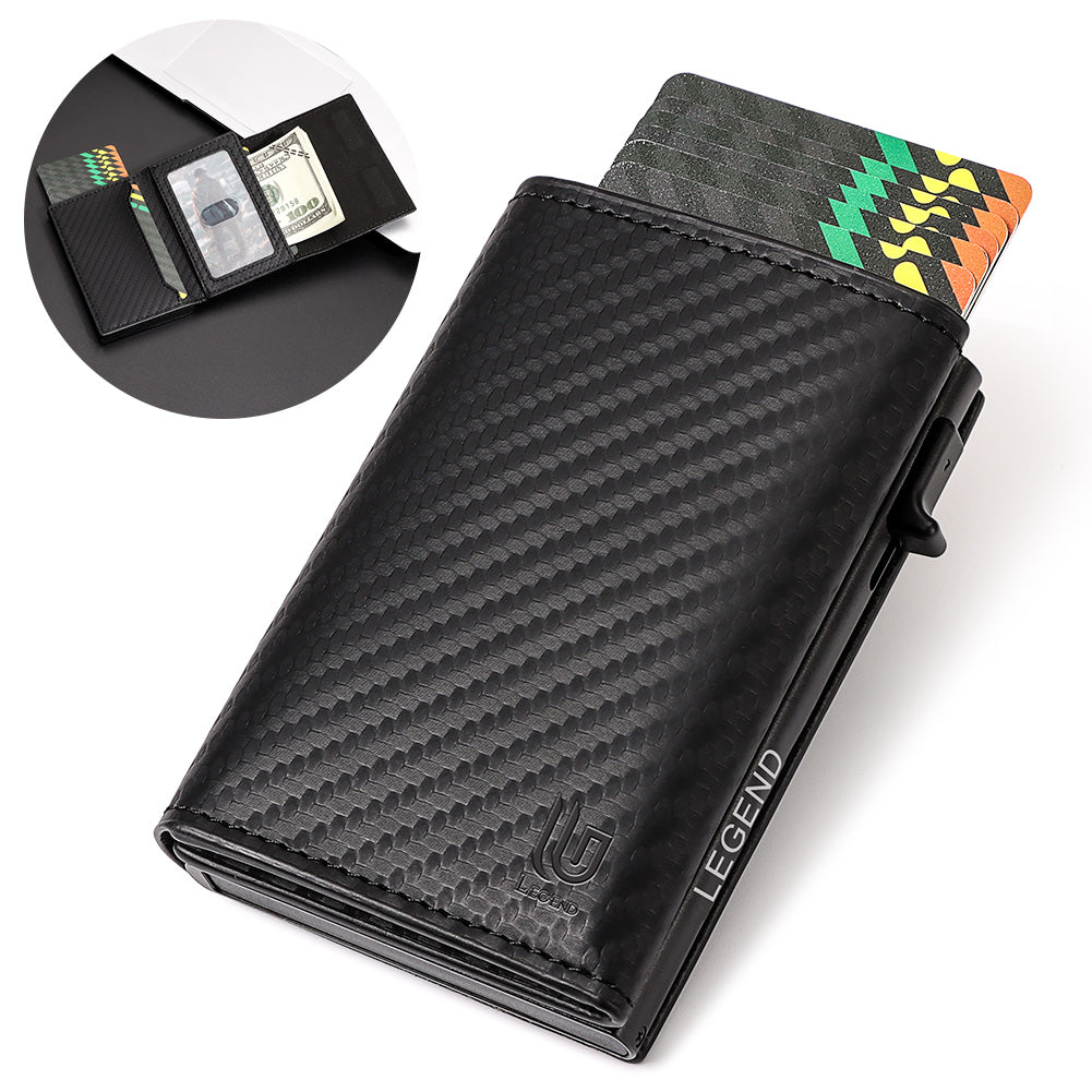 Μαύρο Πορτοφόλι Carbon Fiber RFID με Pop-up Μηχανισμό